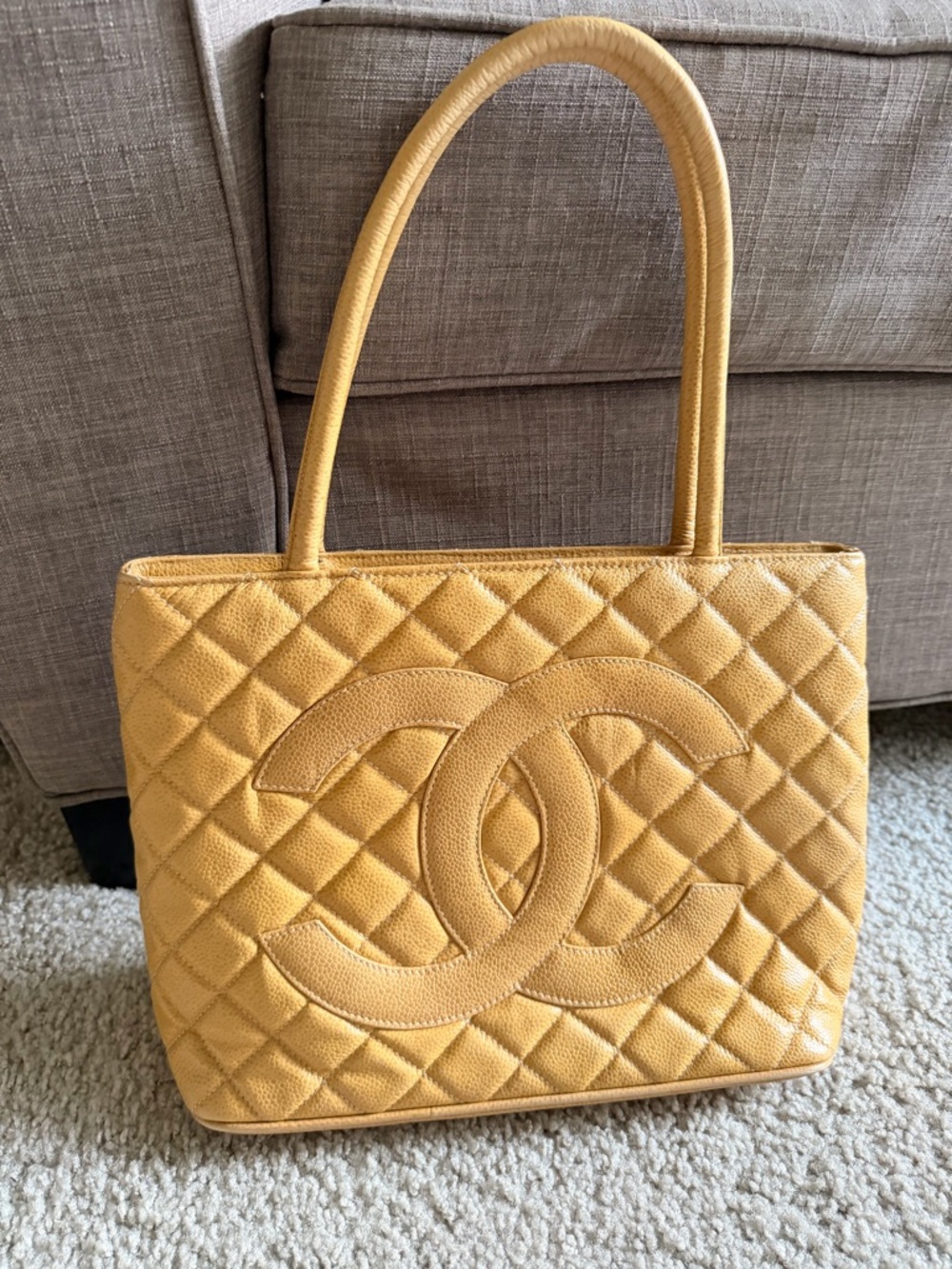 Quilted Yellow Leather Tote with Interlocking CC